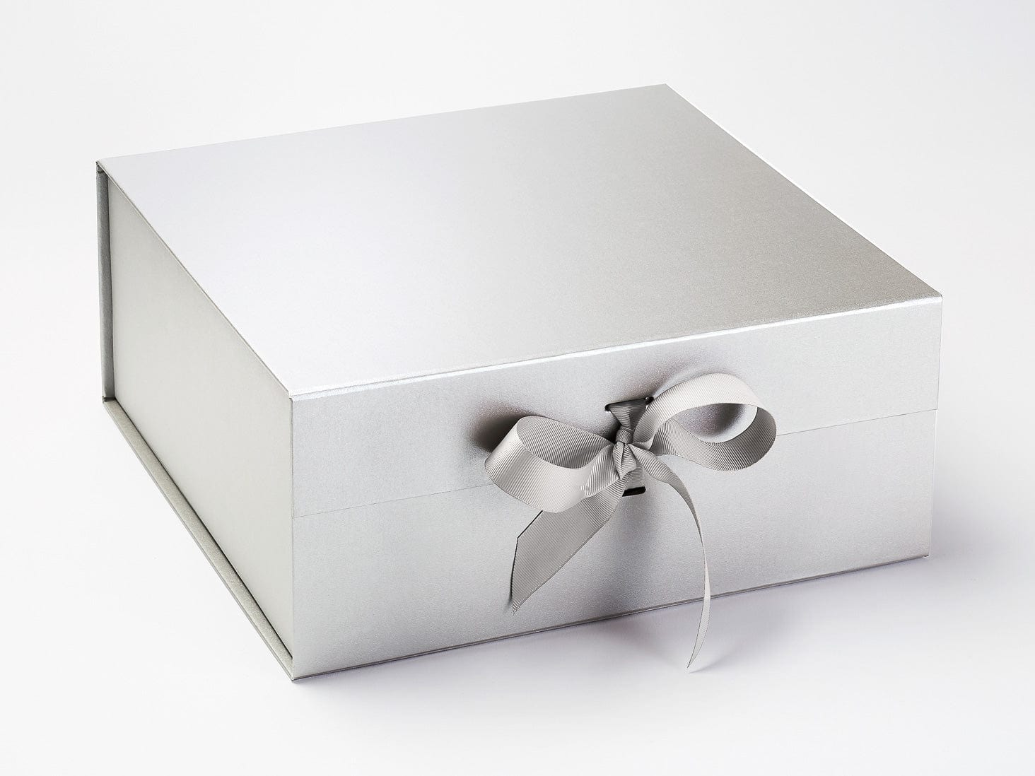 Silver XL Deep Folding Gift Box Sample Supplied with Ribbon