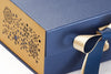 Sample Gold Snowflakes FAB Sides® Featured on Navy Gift Box Close Up