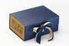 Gold Snowflakes FAB Sides® Featured on Navy Blue A5 Deep Gift Box with Gold Sparkle Double Ribbon