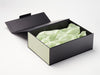 Sage Green Linen Fabric FAB Sides® Featured on Black Gift Box with Seafoam Green Tissue Paper