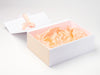 White A4 Deep No Magmet Gift Box with Hessian Linen FAB Sides® and Peach Tissue Paper