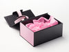 Black A5 Deep No Magnet Gift Box with Pink Linen FAB Sides®, Rose Pink Tissue and Tulip Ribbon