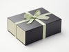 Sage Green Linen Fabric FAB Sides® Featured on Black Gift Box with Spring Moss Ribbon