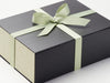 Sample Sage Green Linen FAB Sides® on Black Gift Box with Spring Moss Ribbon