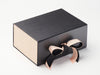 Black A5 Deep No Magnet Gift Box with Peach Fuzz Ribbon and Hessian Linen FAB Sides®