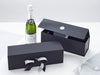 Black Single Bottle Gift Box Featured with Silver Sparkle Ribbon and Silver Wax Seal