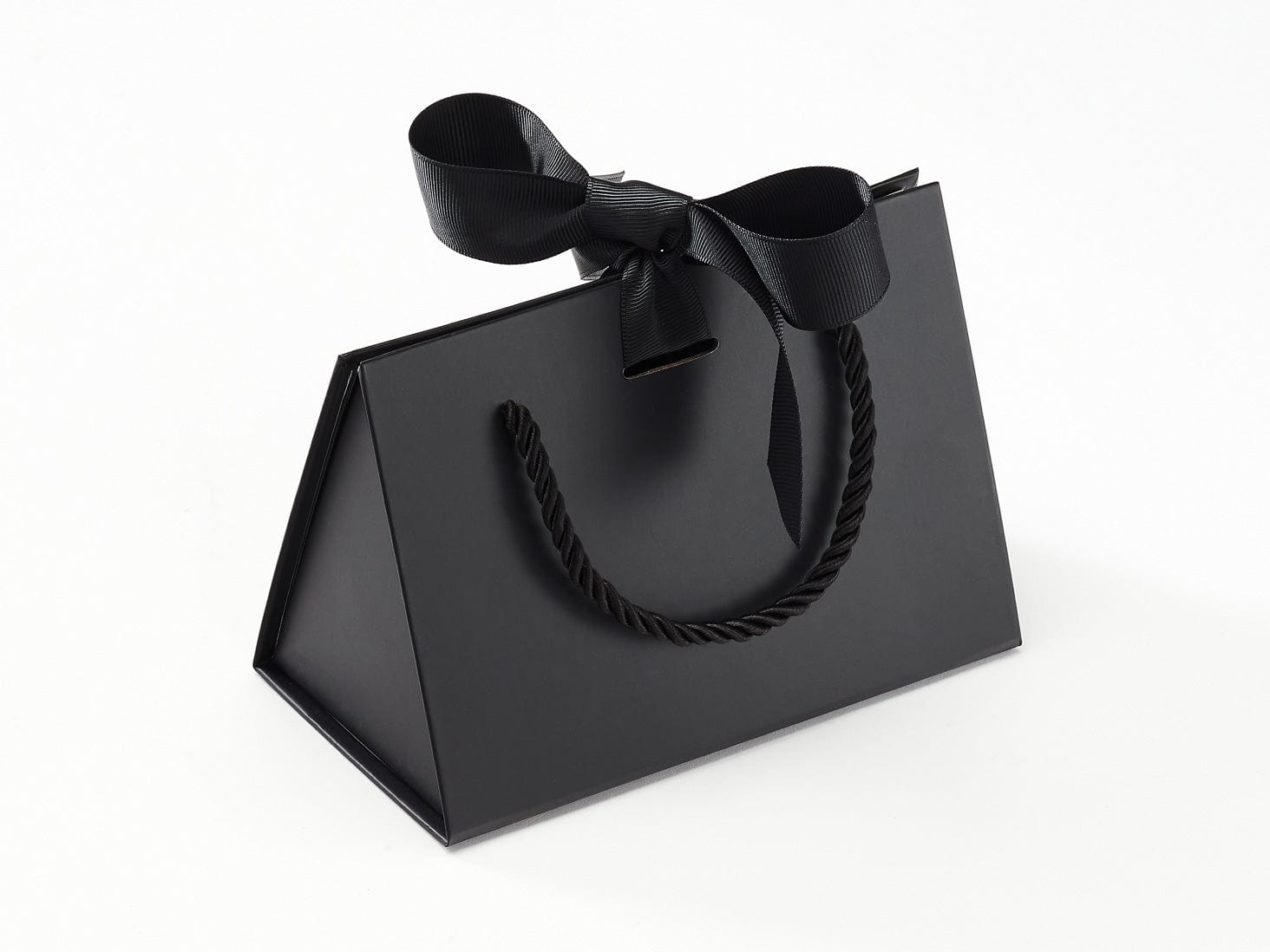 Small Black BoxBag® With Supplied Black Grosgrain Ribbon and Rope Handles