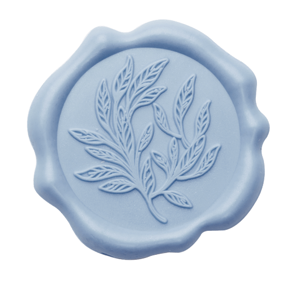 Pale Blue Wax Seal Featuring Leaf Sprig Design