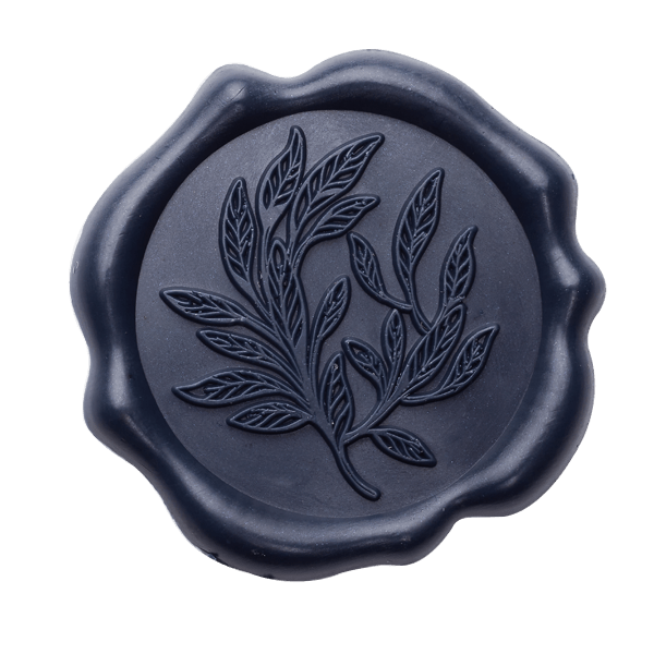 Navy Blue Wax Seal Featuring Leaf Sprig Design