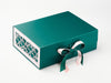 Forest Green A4 Deep Gift Box Featuring Pink Hearts Die Cut FAB Sides and Pale Pink Satin Ribbon