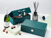 Forest Green Double Bottle Gift Box Featuring Ivory Wax Seal and Ivory Satin Ribbon