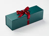 Forest Green Single Bottle Gift Box with Red Sparkle Wrapped Ribbon