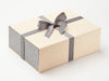 Hessian Linen A4 Deep Gift Box with Grey Linen FAB Sides® and Metal Grey Ribbon