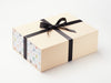 Hessian Linen A4 Deep Gift Box with Paw Prints FAB Sides® and Black Satin Ribbon