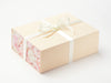 Hessian Linen A4 Deep No Magnet Gift Box with Pink Peony FAB Sides® and Icory Satin Ribbon