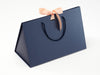 Navy Blue Large BoxBag with Peach Fuzz Ribbon. Ideal with Peach Tissue Paper