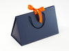 Navy Blue Large BoxBag with Tangerine Ribbon. Ideal with Orange Tissue Paper