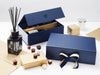 Navy Blue Double Bottle Gift Boxes with Navy Wax Seal and Gold Double Ribbon