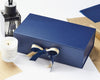 Navy Blue Double Bottle Gift Box with Gold Sparkle Double Ribbon