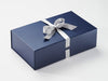 Navy Double Bottle Gift Box with Silver Sparkle Wrapped Ribbon