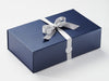 Navy Double Bottle Gift Box with Silver Sparkle Wrapped Ribbon and Silver Wax Seal