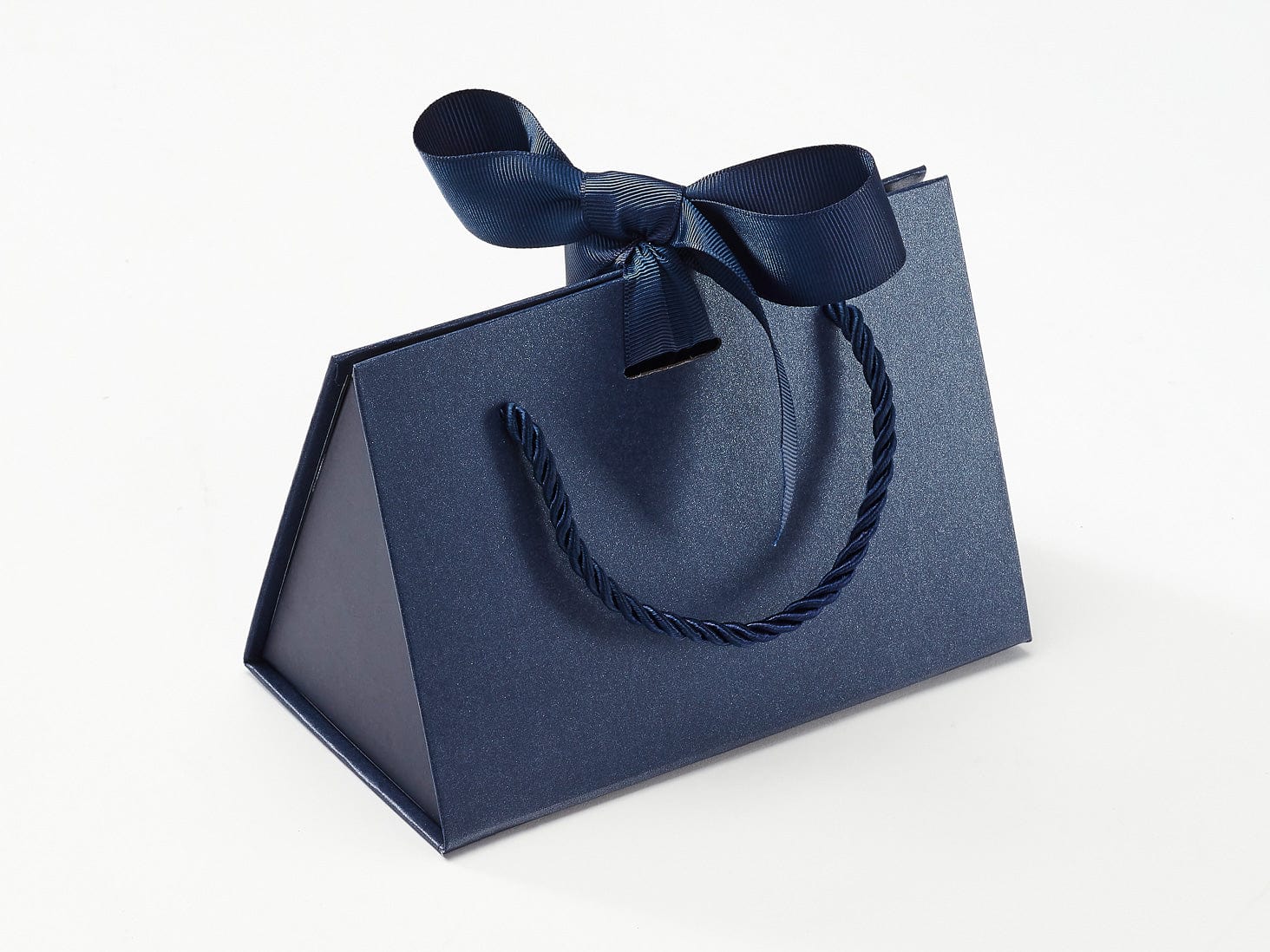 Small Navy Blue BoxBag® Supplied with Navy Ribbon and Rope Handles