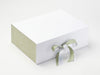 White A4 Deep No Magnet Gift Box with Sage Green Linen FAB Sides® and Spring Moss Ribbon