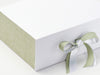 Sage Green Linen FAB Sides® Featured on White Gift Box with Spring Moss Ribbon