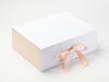 White A4 Deep No Magnet Gift Box with Hessian Linen FAB Sides and Peach Fuzz Ribbon