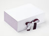 White A4 Deep No Magnet Gift Box with Lavender Linen FAB Sides® and Midnight Plum Ribbon