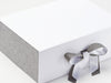 Sample Grey Linen A4 Deep FAB Sides® Featured on White Gift Box with Metal Grey Ribbon