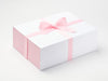 White A4 Deep No Magnet Gift Box Featuring Pink Linen FAB Sides and Rose Pink Ribbon