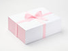 Pink Linen Fabric FAb Sides Featured on White Gift Box with Rose Pink Ribbin