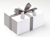 White A5 Deep No Magnets Gift Box with Grey Linen FAB Sides® and Metal Grey Ribbon