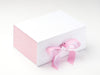 White A5 Deep No Magnet Gift Box with Pink Linen FAB Sides® and Tulip Ribbon