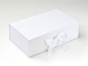 White Double Bottle Folding Gift Box with Changeable Ribbon