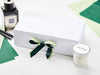 White Double Bottle Gift Box Featuring Hunter Green and Seafoam Green Double Ribbon