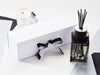 White Single Bottle Gift Box with Black Double Ribbon