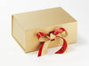 Red Wildwood 20m Recycled Satin Ribbon Featured on Gold A5 Deep Gift Box